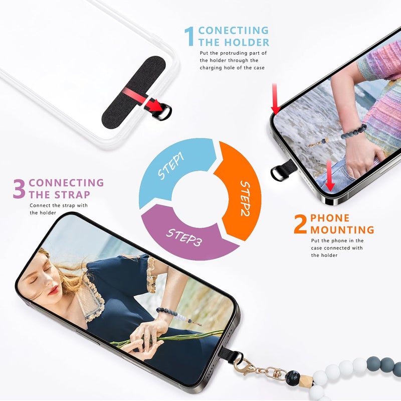 Lostars Store Silicone Beaded Phone Wrist Strap,phone bracelet strap with Tether Tab,Elastic Hands-Free wristlet strap (Black) - Image 5